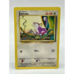 Rattata 61/102 Base Set Common Unlimited Pokemon Card Non Holo Vintage 1999‎